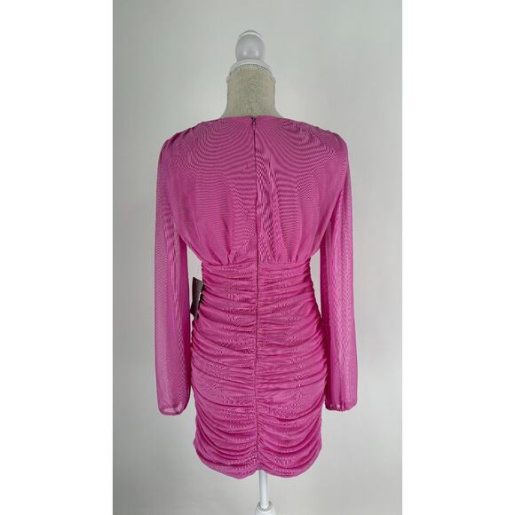 Love X Design Womens Super Pink Ruched Bodycon Dress Long Sleeve Size Medium NWT - Picture 3 of 11